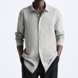 ZARA Men's  llyana 5445/550/515 Light Olive Green Linen Blend Shirt Size L NWT